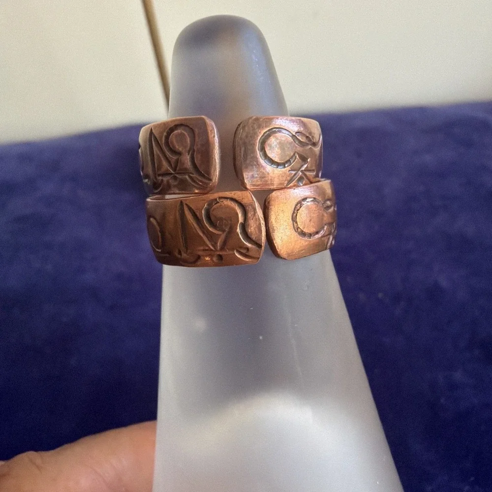 Vintage Tibetan Copper Artisan Ring Set 2 Adjustable Band Size 8 10.2g